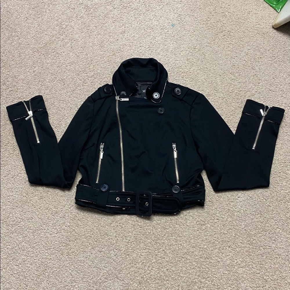 Goth Punk XOXO Black Cropped Moto Style Long Sleeve Belted Jacket